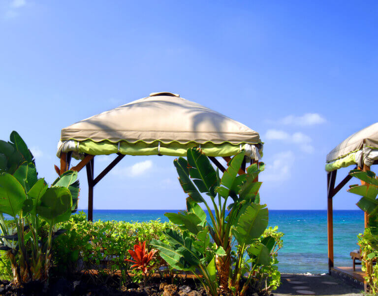 Beach cabana by the ocean in Hawaii